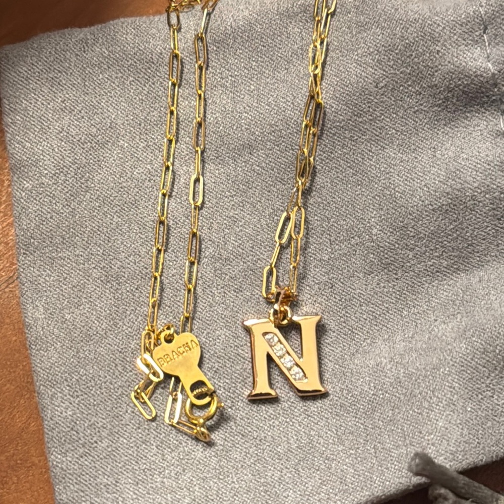 BRACHA gold initial 'N' necklace